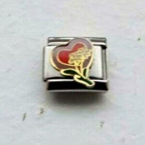 Bunch of flowers heart enamel 9mm stainless steel italian charm bracelet link
